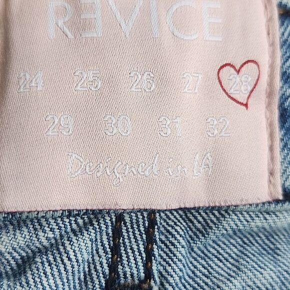 Revice Button Fly High Rise Distressed Y2K Straight Leg Blue Denim Jeans, 28 - Picture 4 of 8